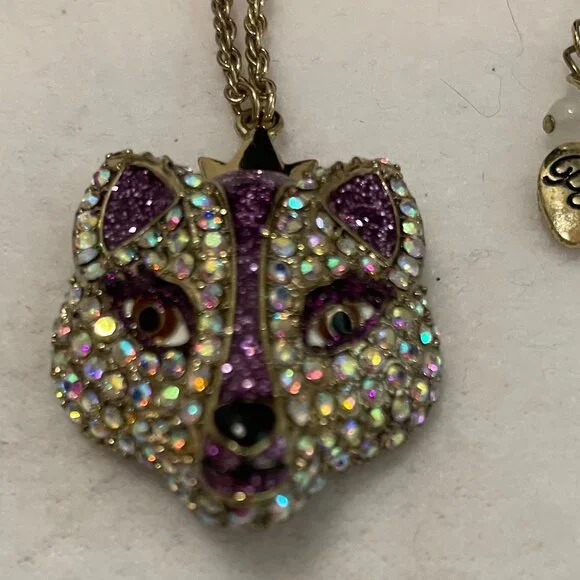 Betsey Johnson Imperial Princess collection purple pavé fox head necklace - Picture 3 of 4
